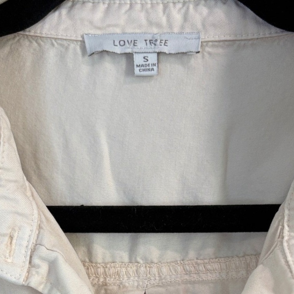 Love Tree Cream Button Down Shirt Womens Small Tencel Long Sleeve Utility Blouse - Picture 2 of 4